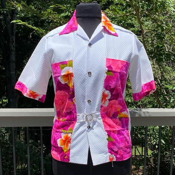 Vintage Other - Vintage 50s 60s Barkcloth Hawaiian Tropical Floral Honeymoon Shirt